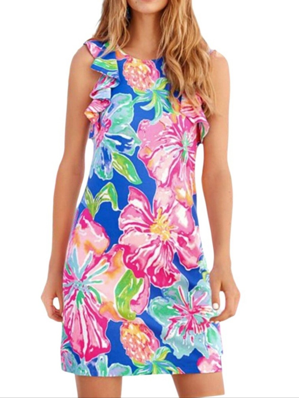 Lilly Pulitzer Utopia Esmeralda Tropical Flower Dress Pink Blue Women Medium